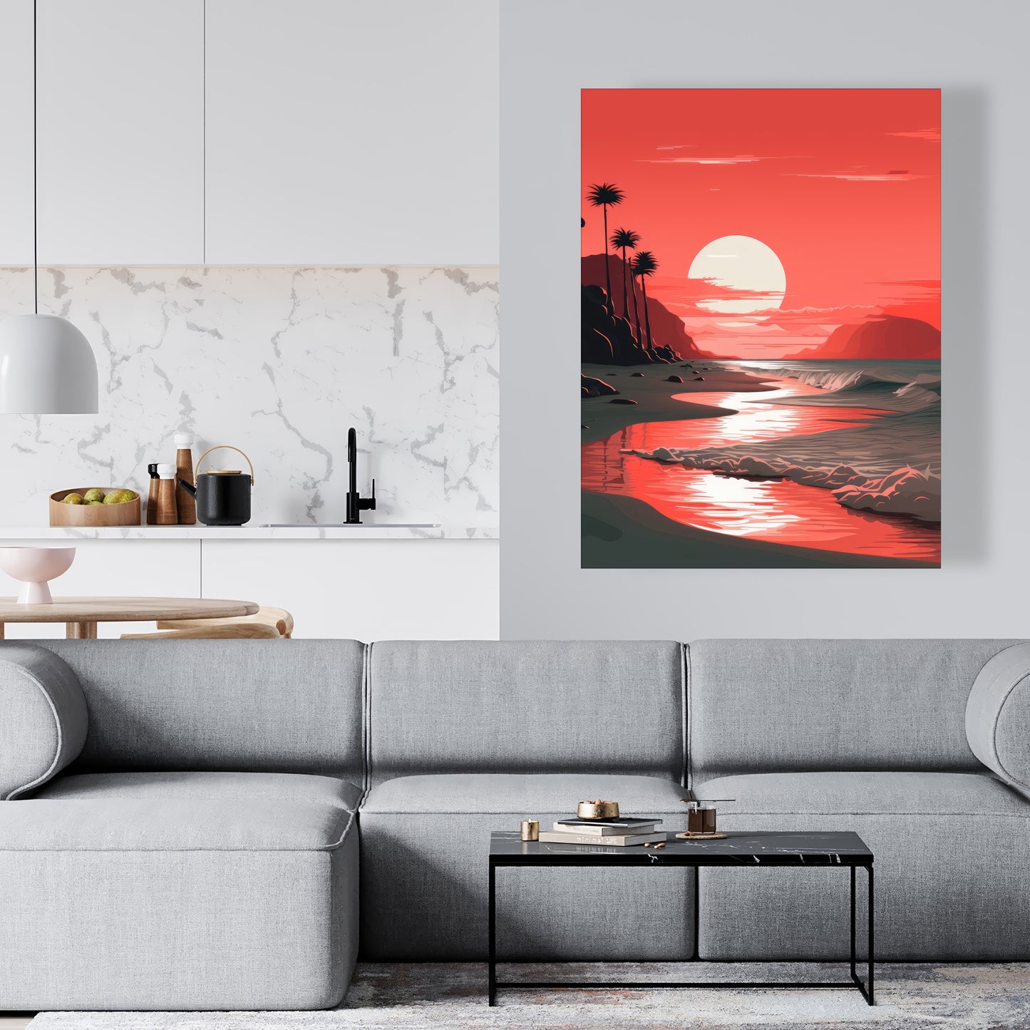 Blood Sun - Gray Canvas Art for Modern Home Decor