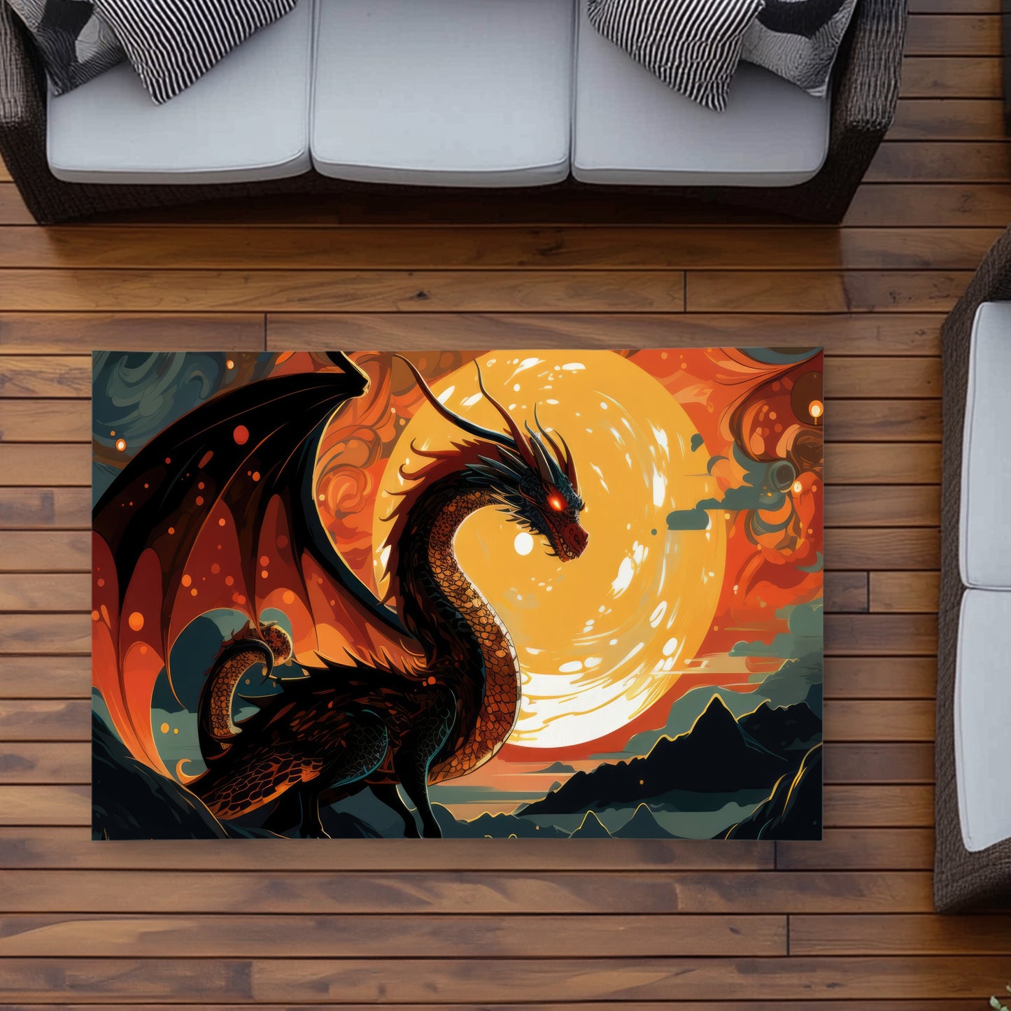 Imminent Destruction Orange Outdoor Area Rug for Home Decor