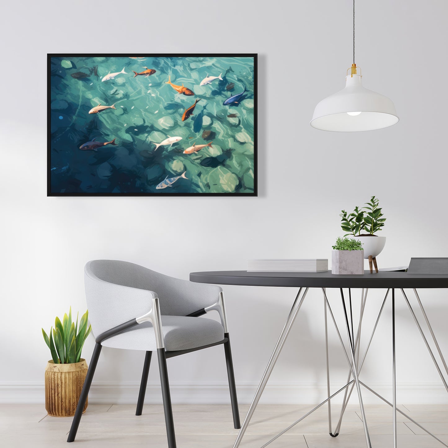 Caustic fish - 36"x36" Framed canvas