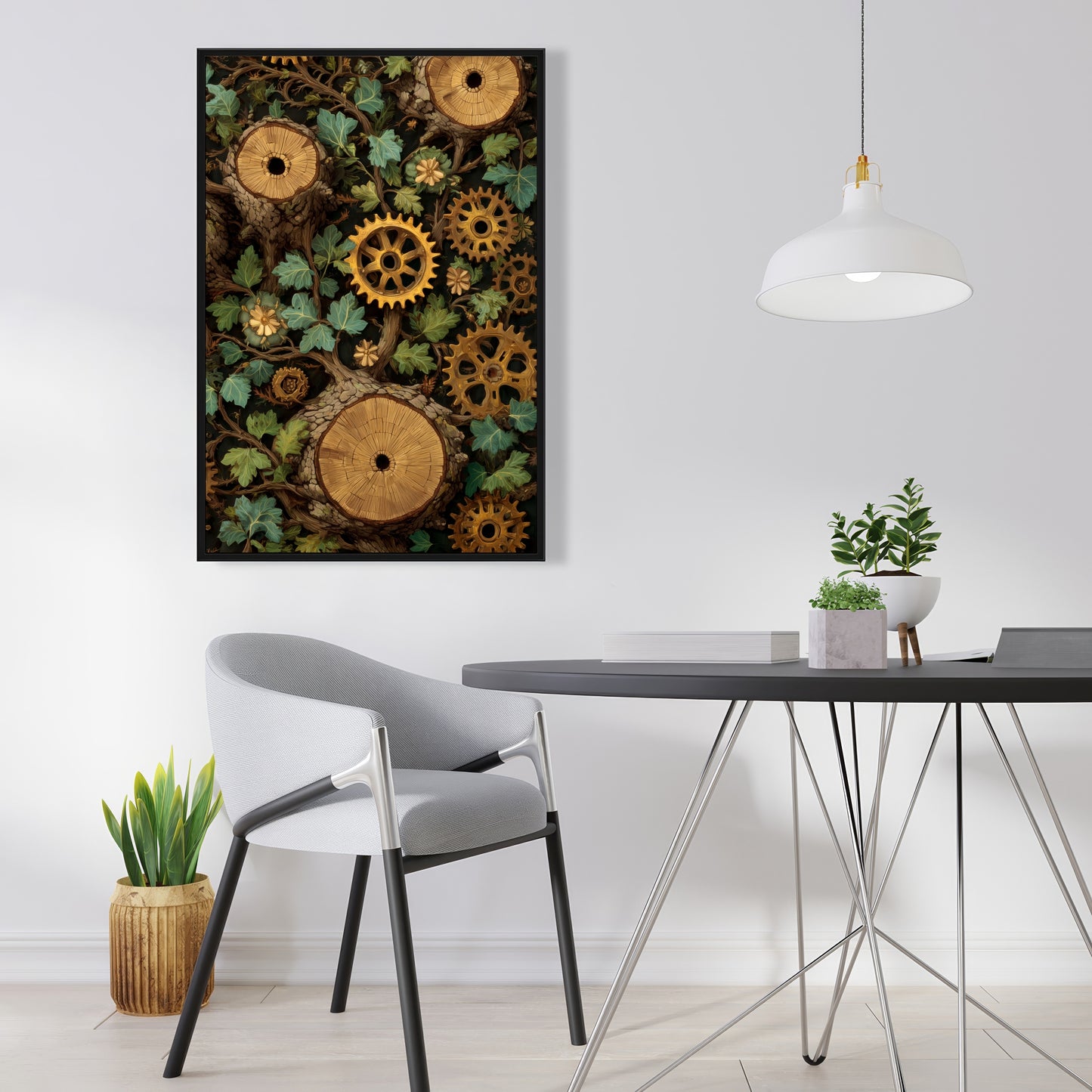 Hiding Gears - Brown Framed Canvas Art for Home Decor