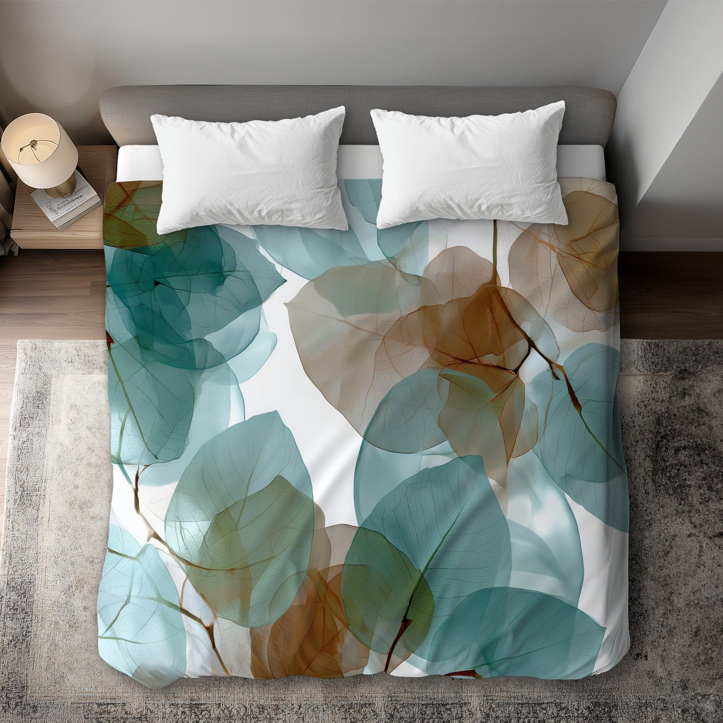 Housse de couette marron à feuilles translucides | Collection Décoration d'intérieur