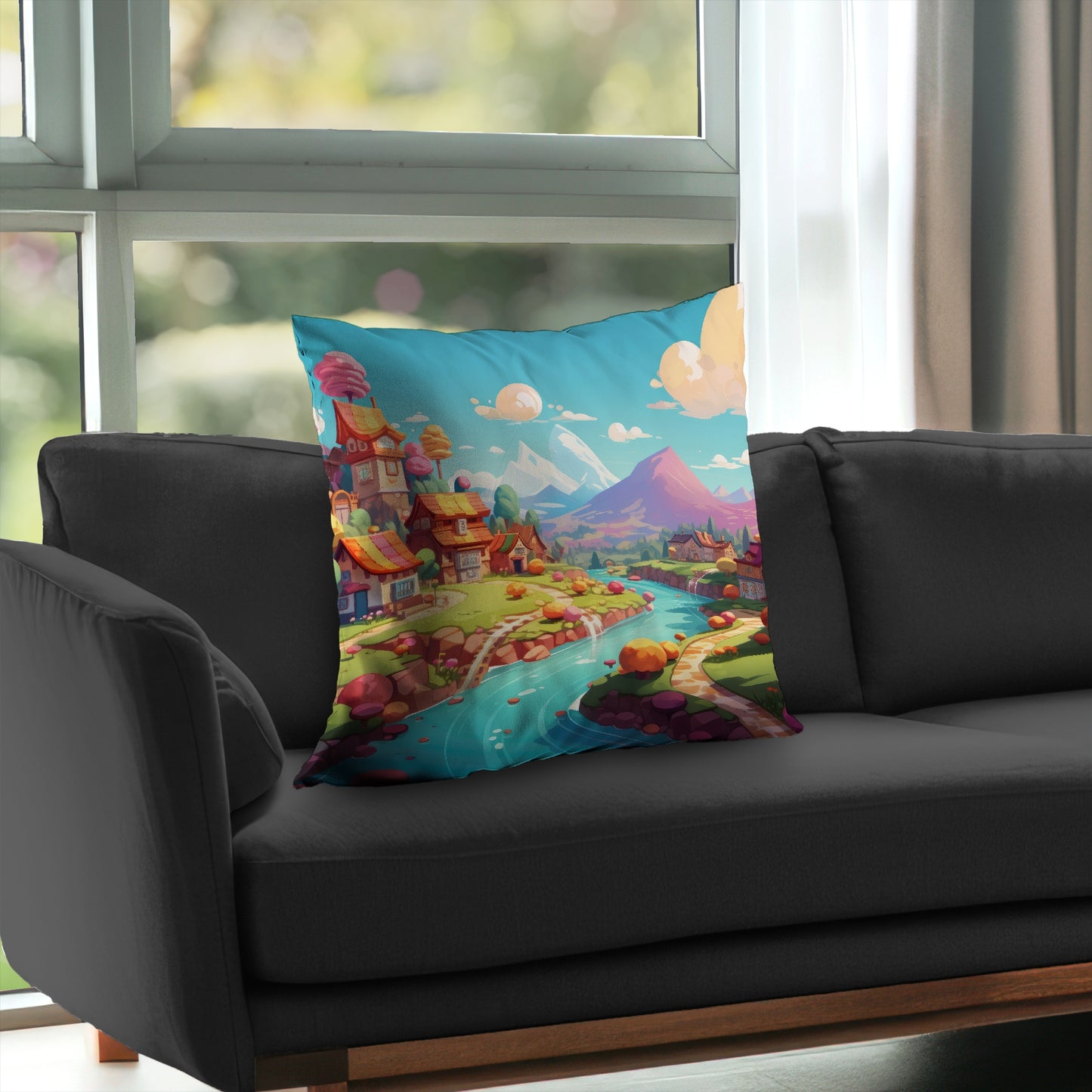 Sweet town Green Poly Twill Throw Pillow Insert for Home Decor