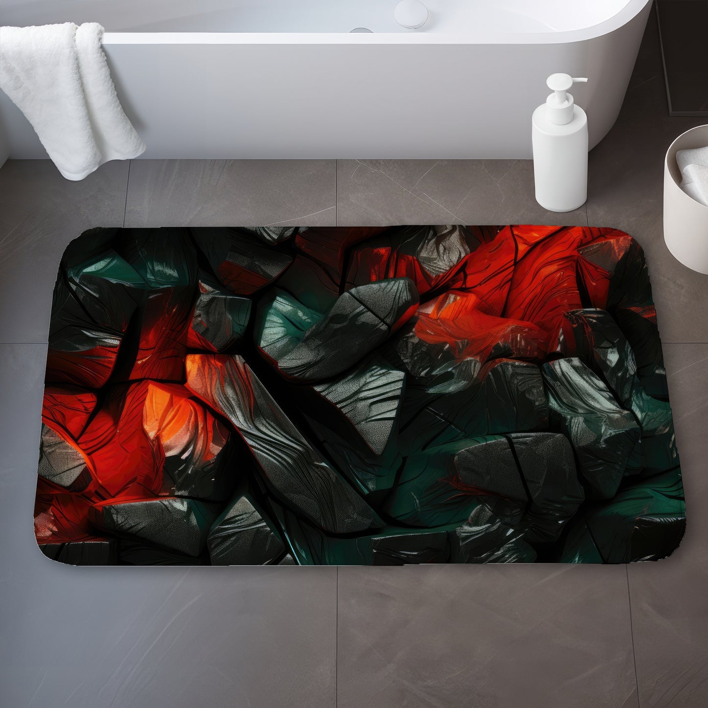 Hiding Under Green Bath Mat for Stylish Home Decor