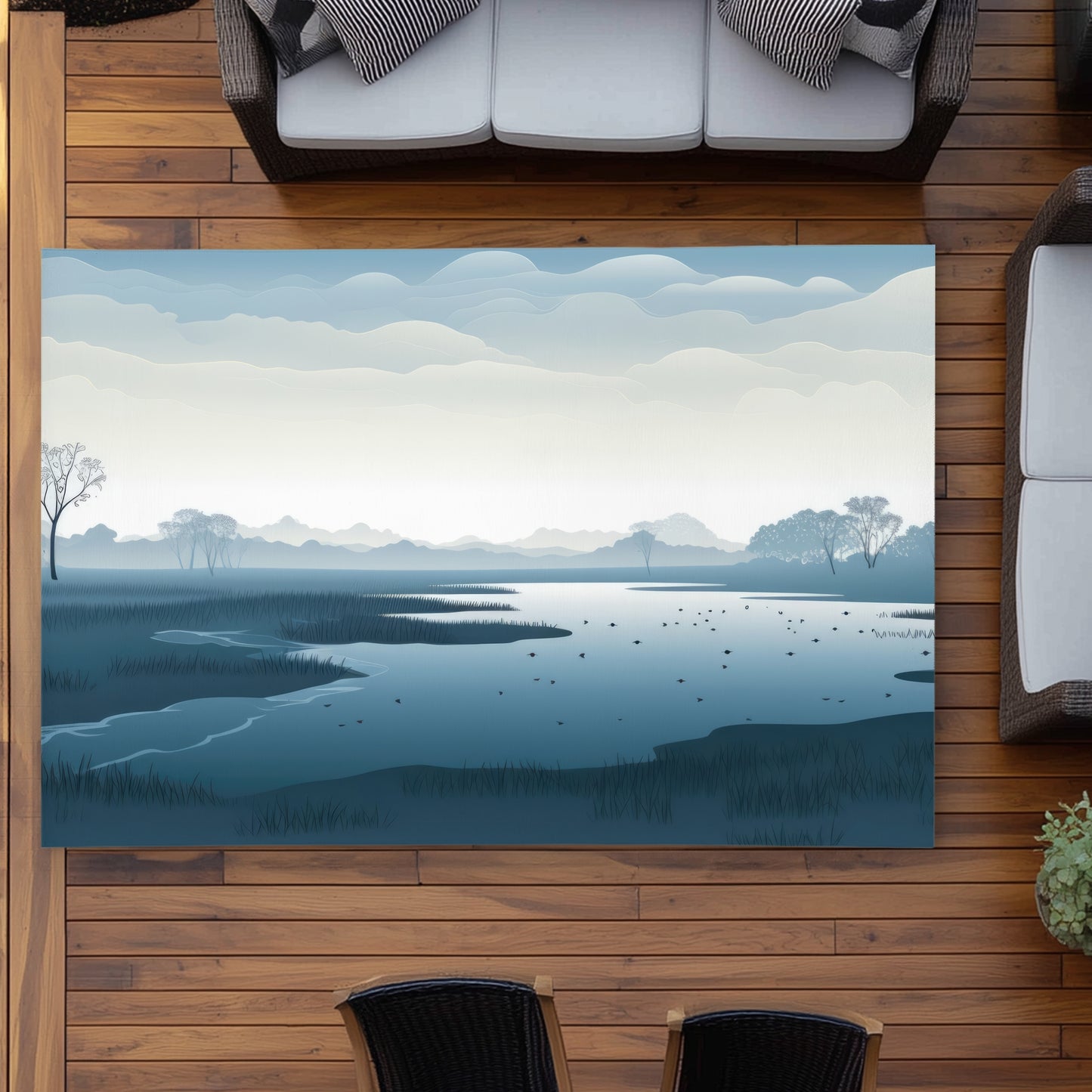 Minimalist Swamp - White Outdoor Area Rug for Home Decor