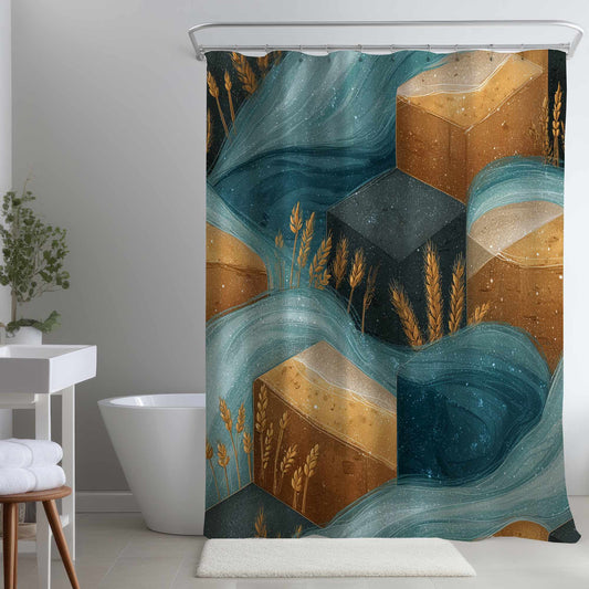 Rideau de douche Golden Harvest Flow | Décoration intérieure élégante