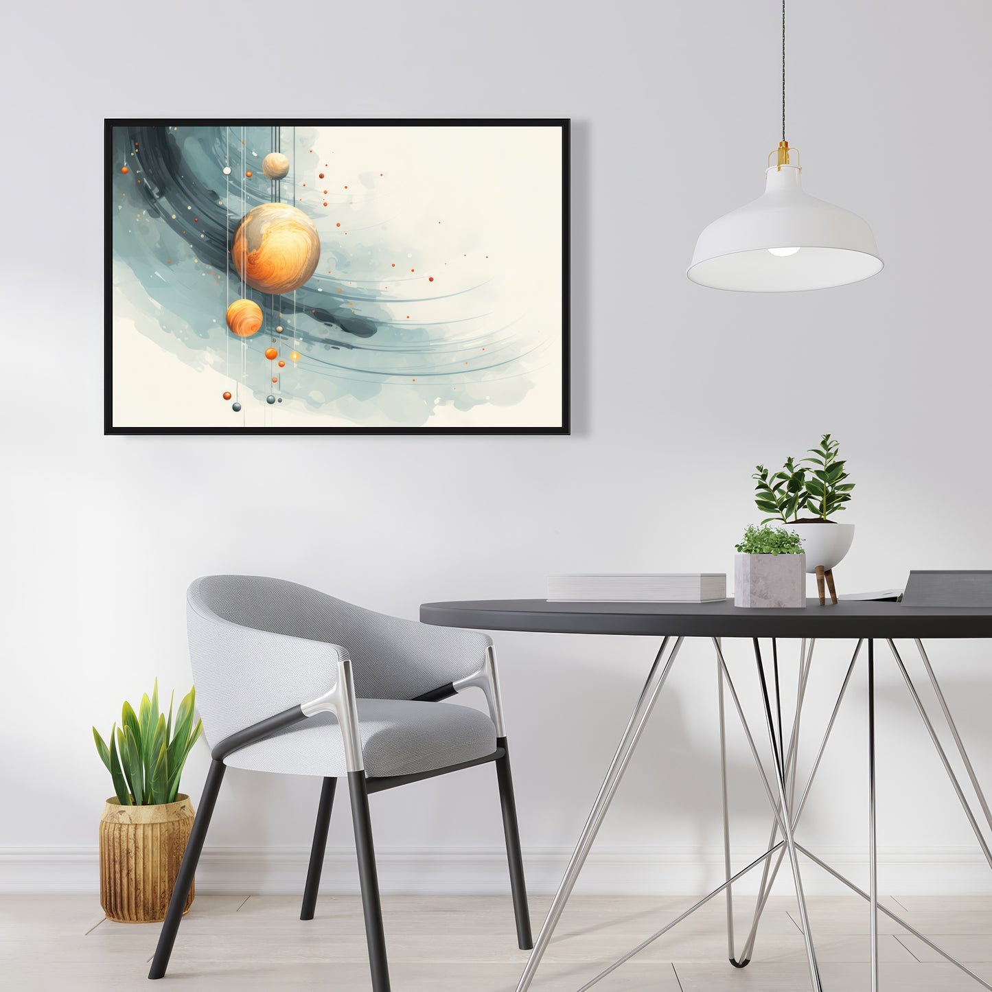Hanging planets - Blue framed canvas for home decor