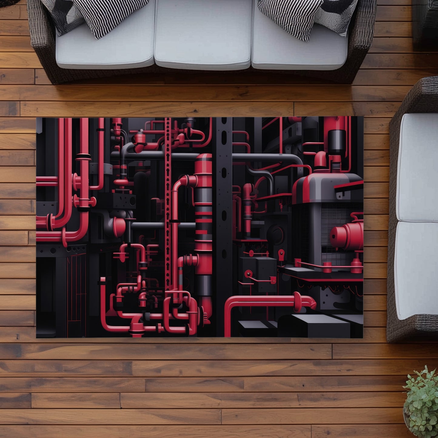 Machinery Black Outdoor Area Rug | Stylish Home Decor