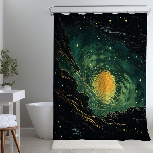 Turmoil in Space Black Shower Curtain | Stylish Home Decor