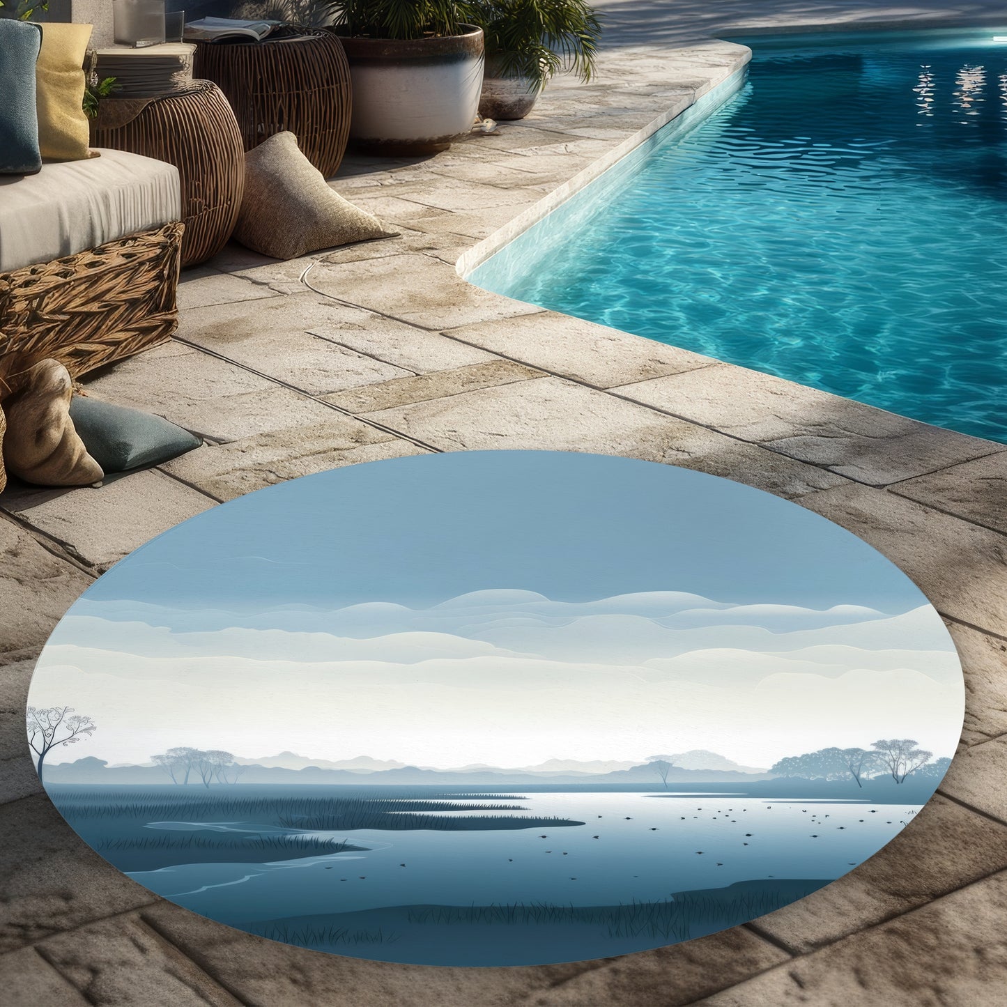 Minimalist Swamp Blue 5' Round Outdoor Rug | Home Decor