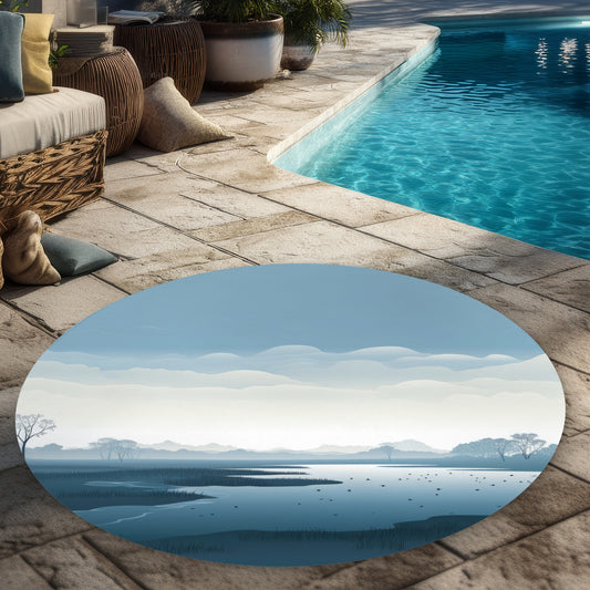 Tapis d'extérieur rond minimaliste bleu marais 1,5 m | Décoration d'intérieur