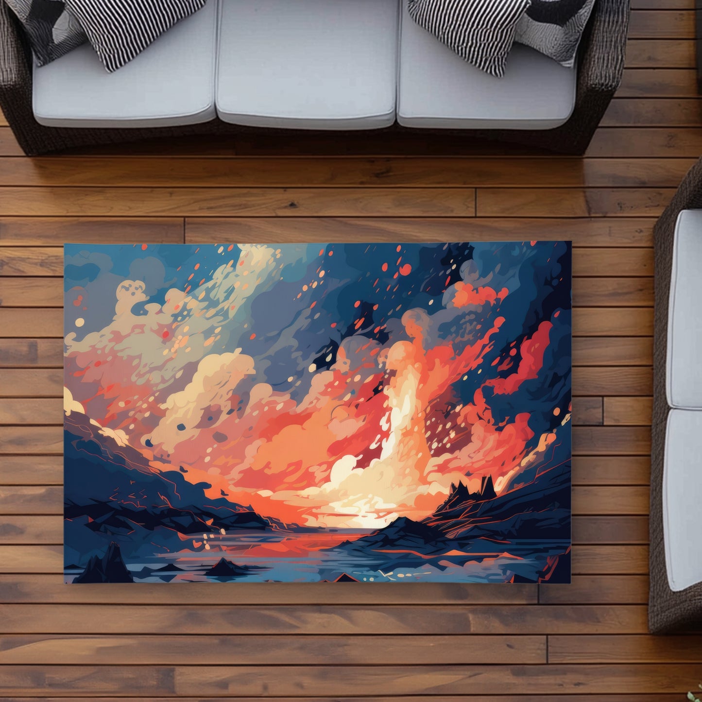 Magma Does Not Wait - Blue Outdoor Area Rug for Home Decor