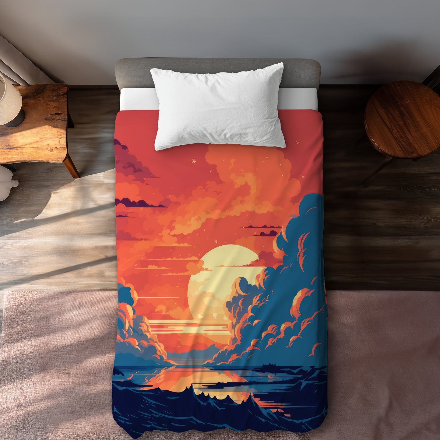 Housse de couette orange et bleue | Literie élégante pour la maison