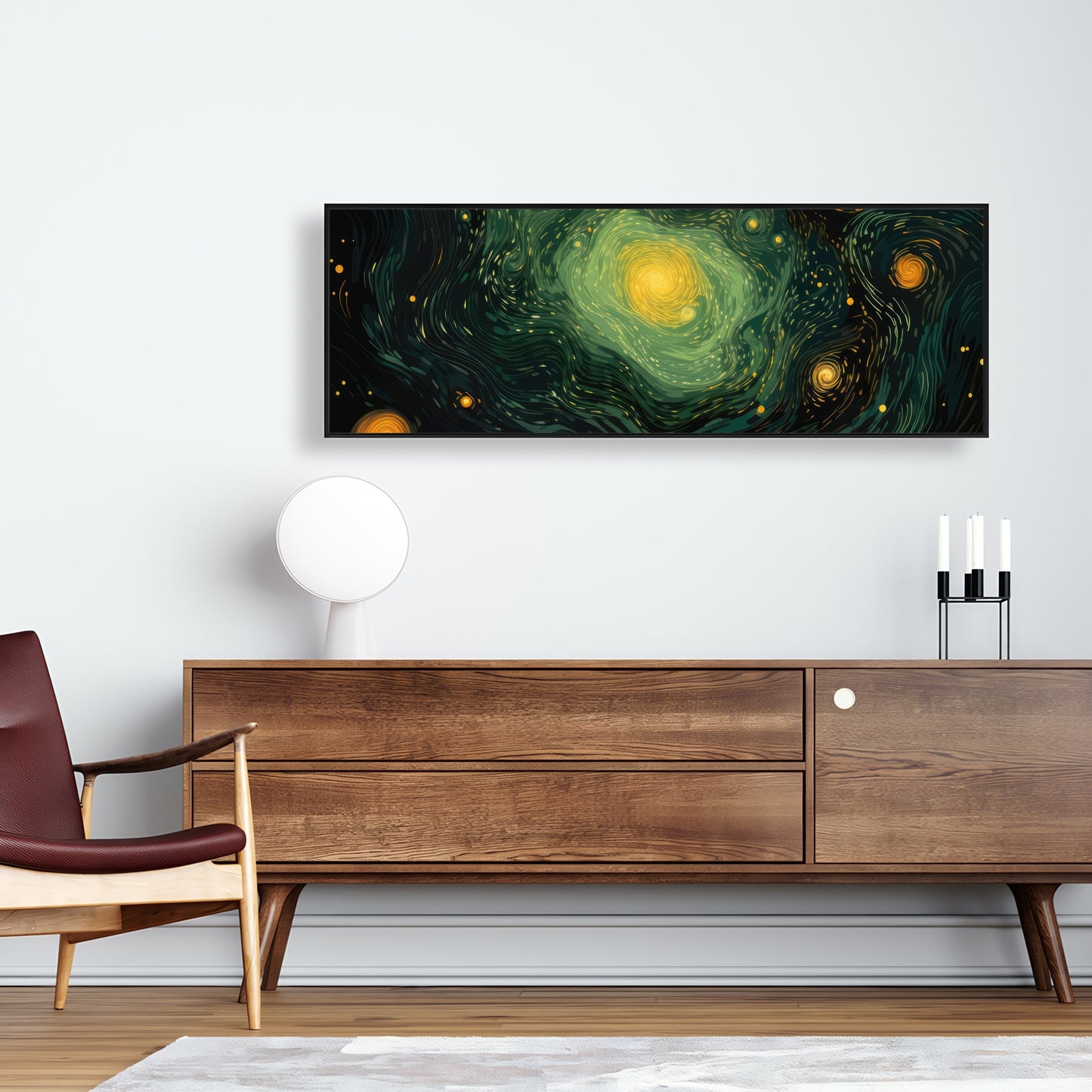 Illuminated in Space - Green Framed Canvas for Home Decor