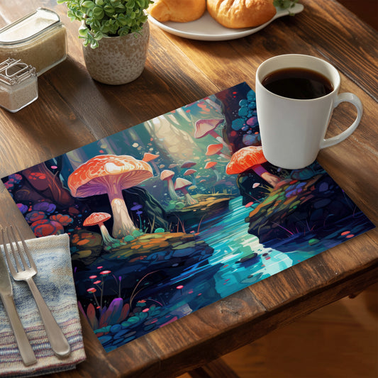 Whimsical Forest Black Polyester Placemat for Home Decor