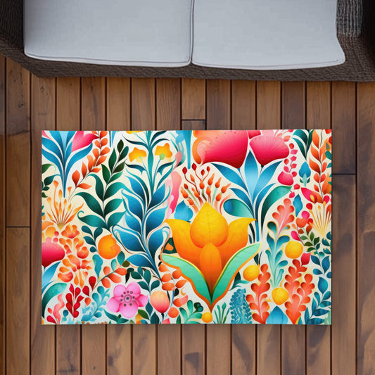 Tapis d'extérieur à fleurs fluides - Décoration d'intérieur orange