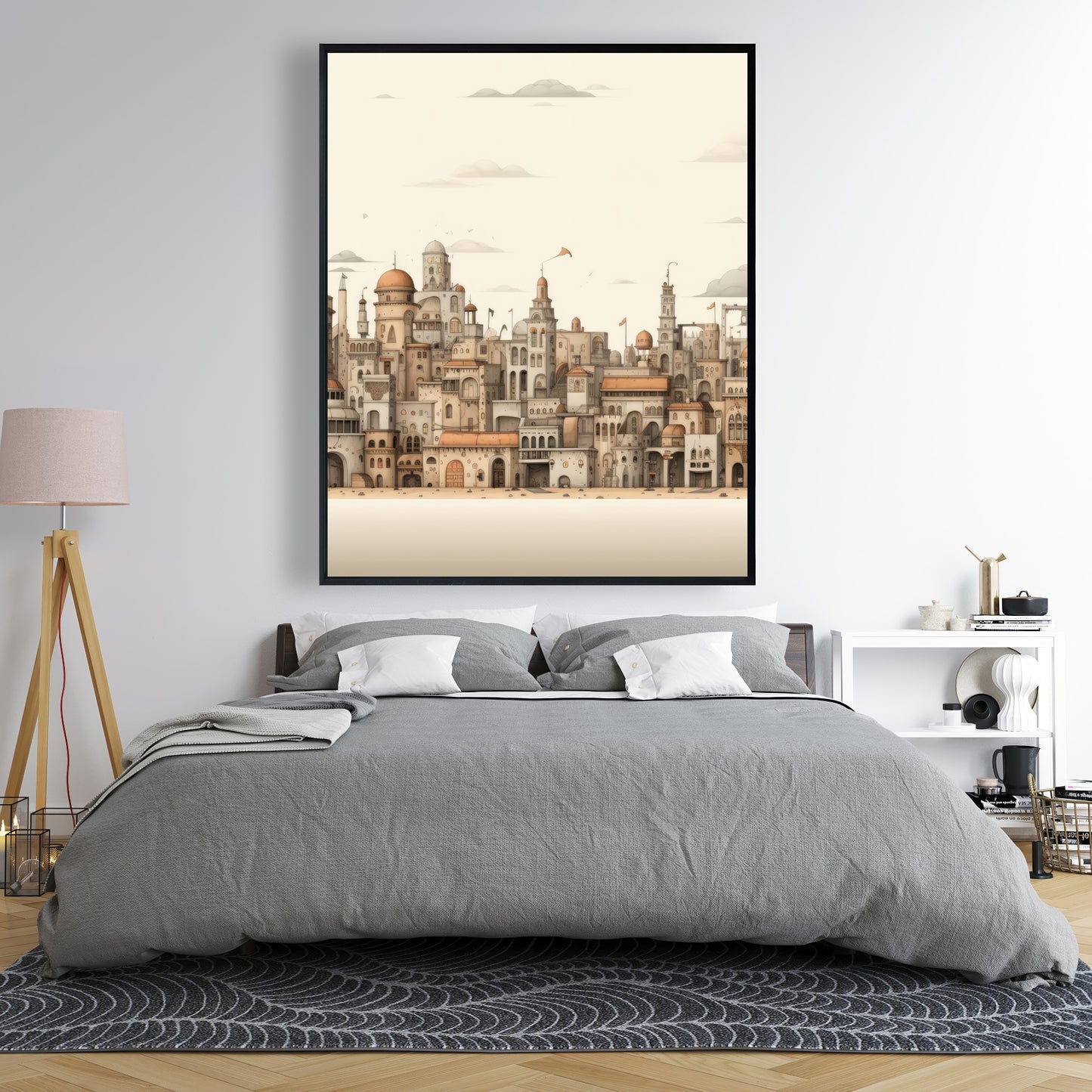 The Old Town - Beige Framed Canvas for Home Decor
