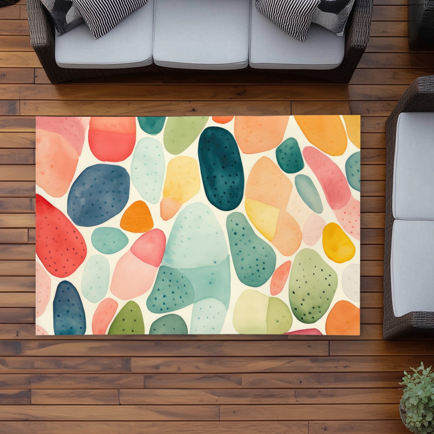 Seedy shapes Turquoise Outdoor Area Rug for Home Decor