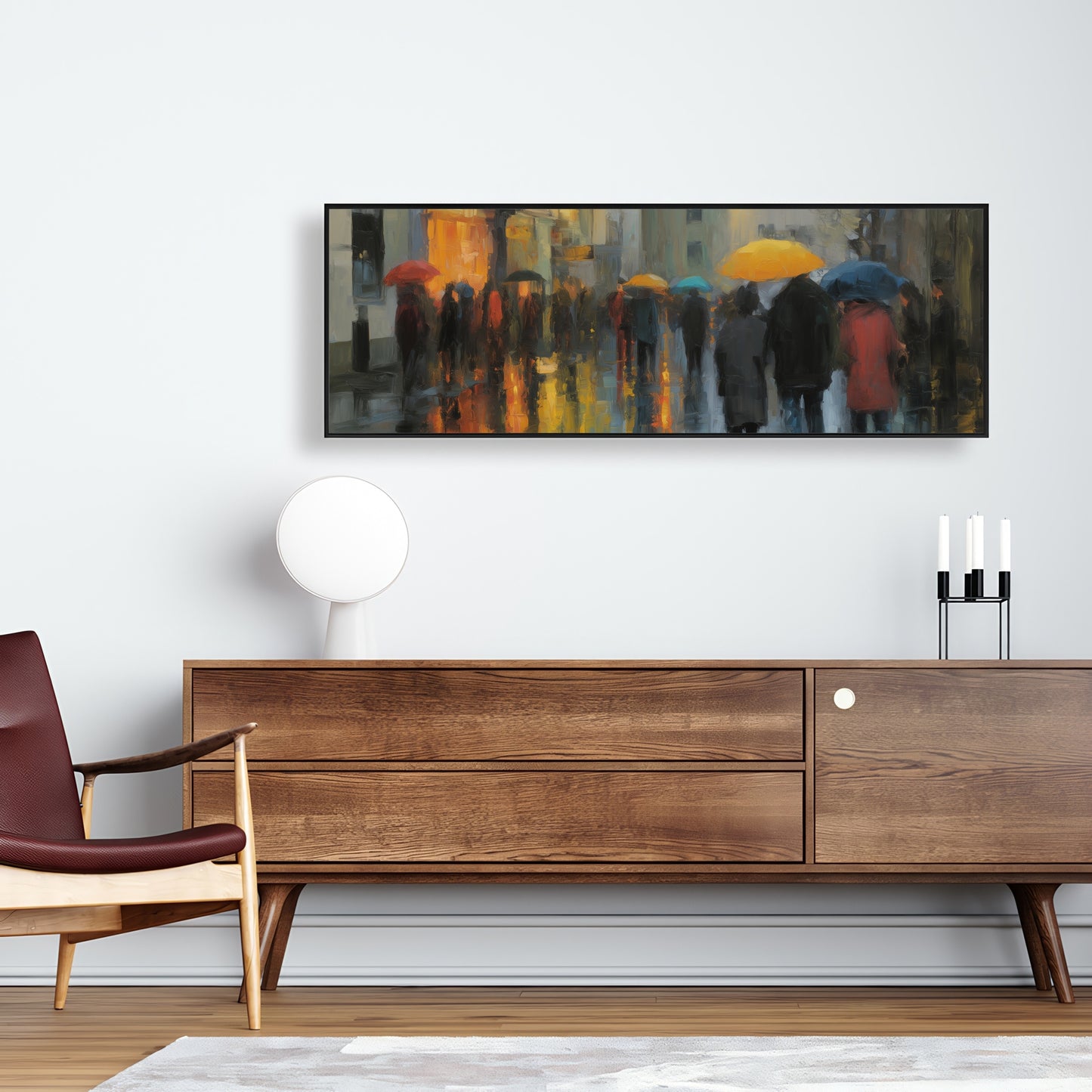 Rainy Day Red Framed Canvas - Home Decor Art Piece