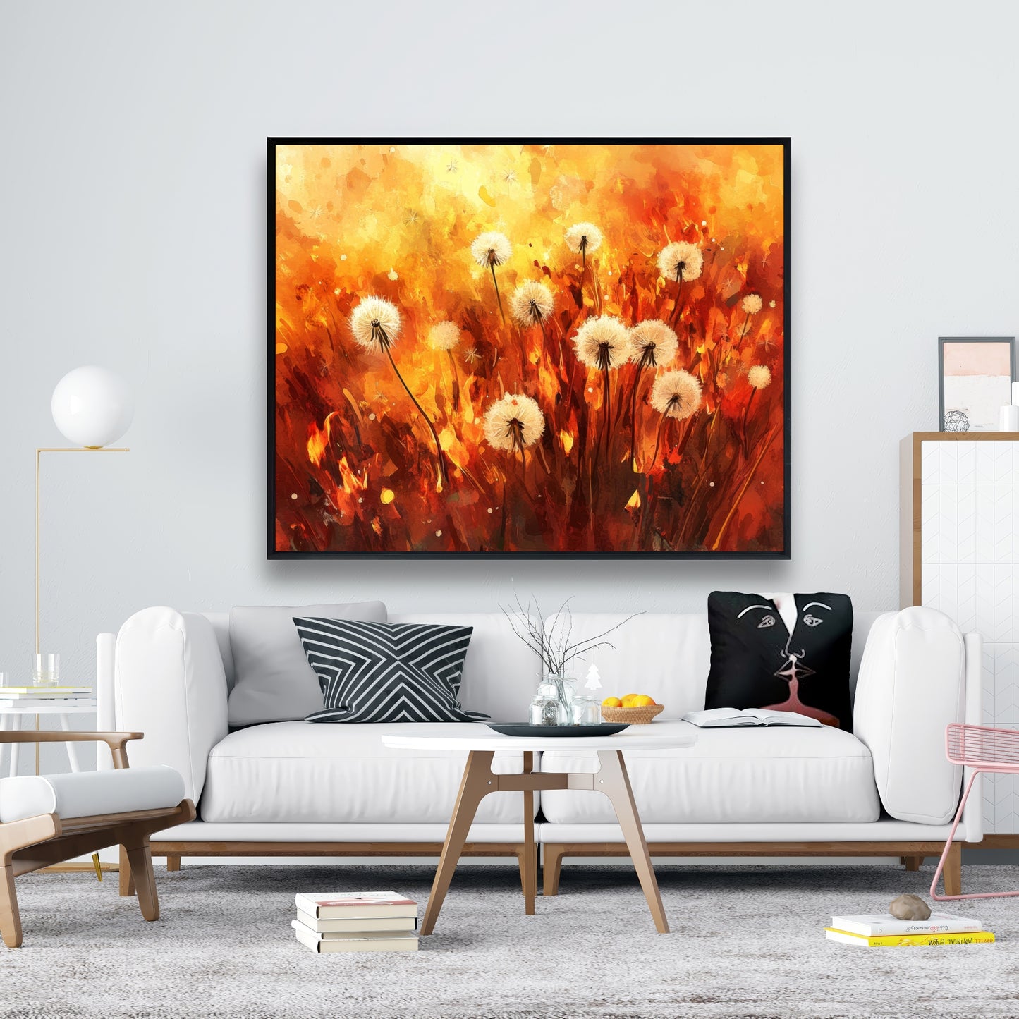 Dandelion fire - 36"x36" Framed canvas