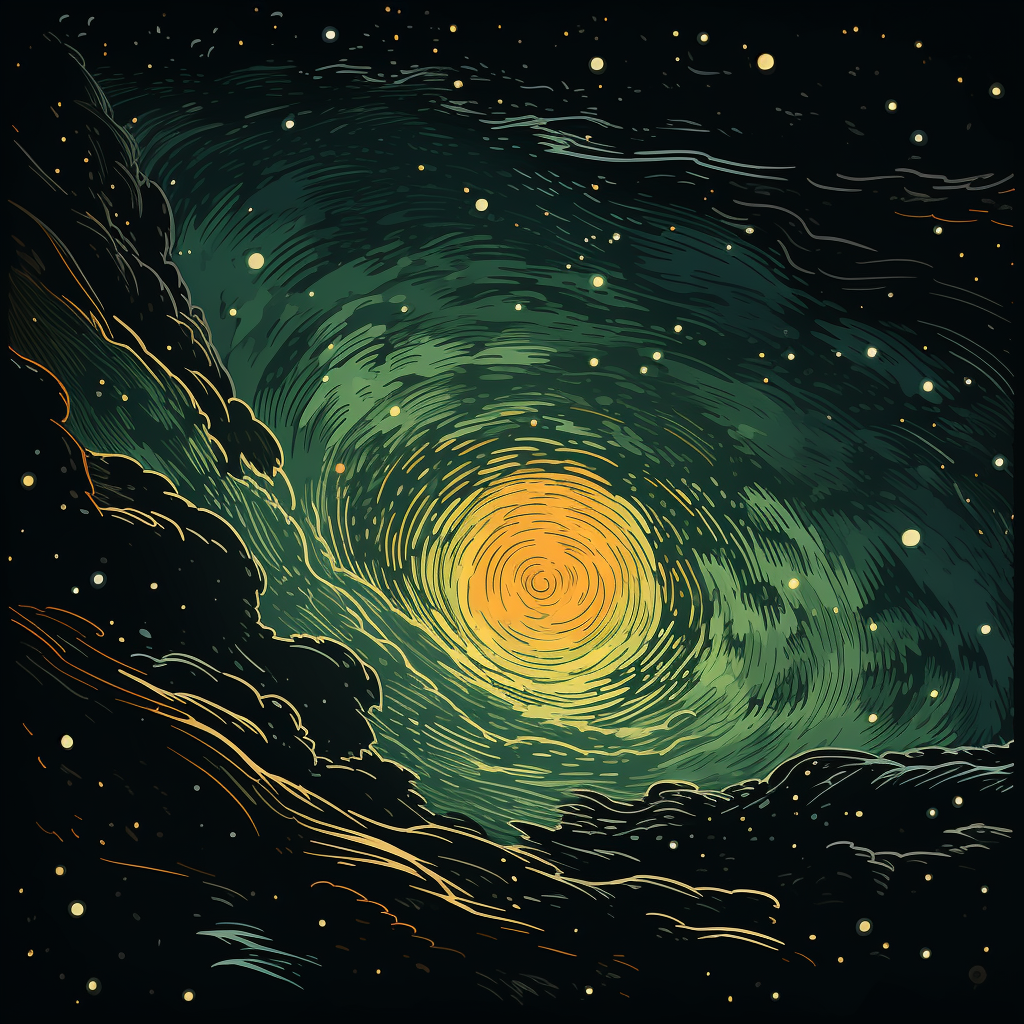 Turmoil in Space - Yellow Round Outdoor Area Rug for Home Decor