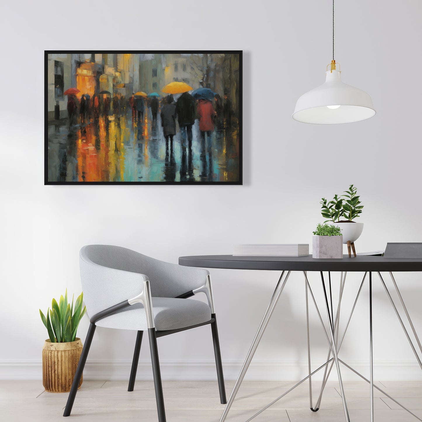 Rainy Day Red Framed Canvas - Home Decor Art Piece