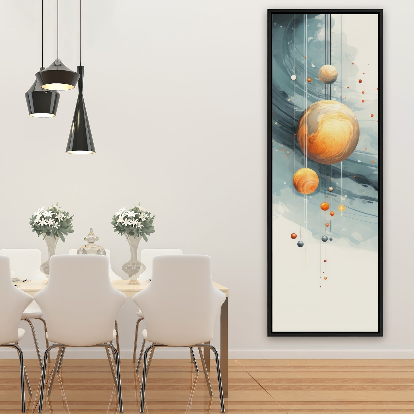 Hanging planets - Blue framed canvas for home decor