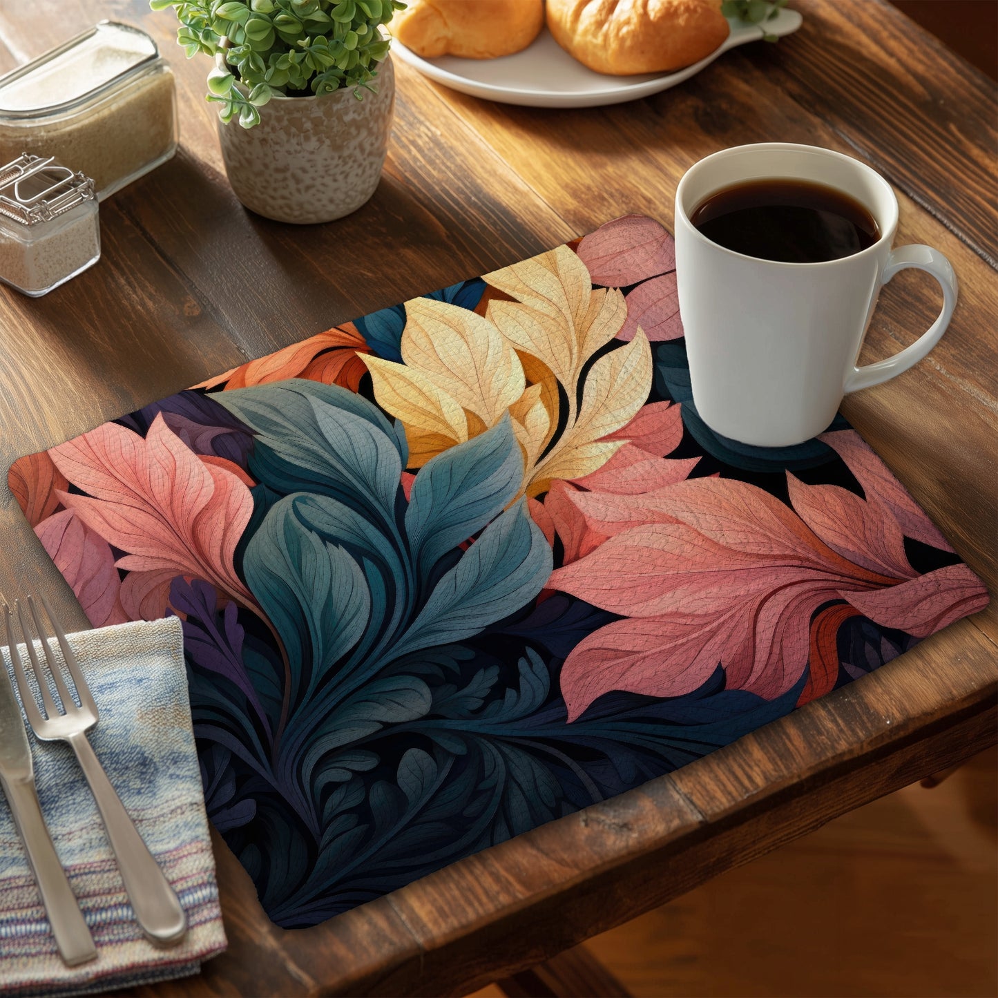 Pastel Bloom - Yellow Braided Polyester Placemat for Decor