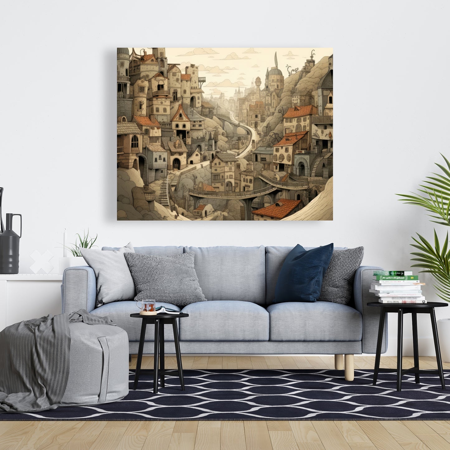 Intricate Town Hall - Beige Canvas for Elegant Home Decor