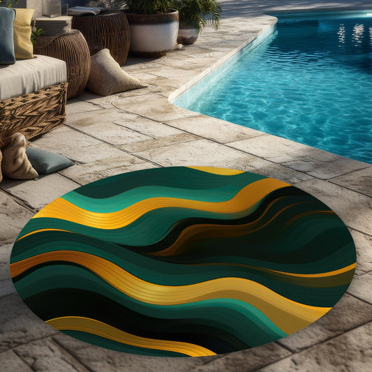 Golden Harmony - Green Round Outdoor Area Rug for Home Decor