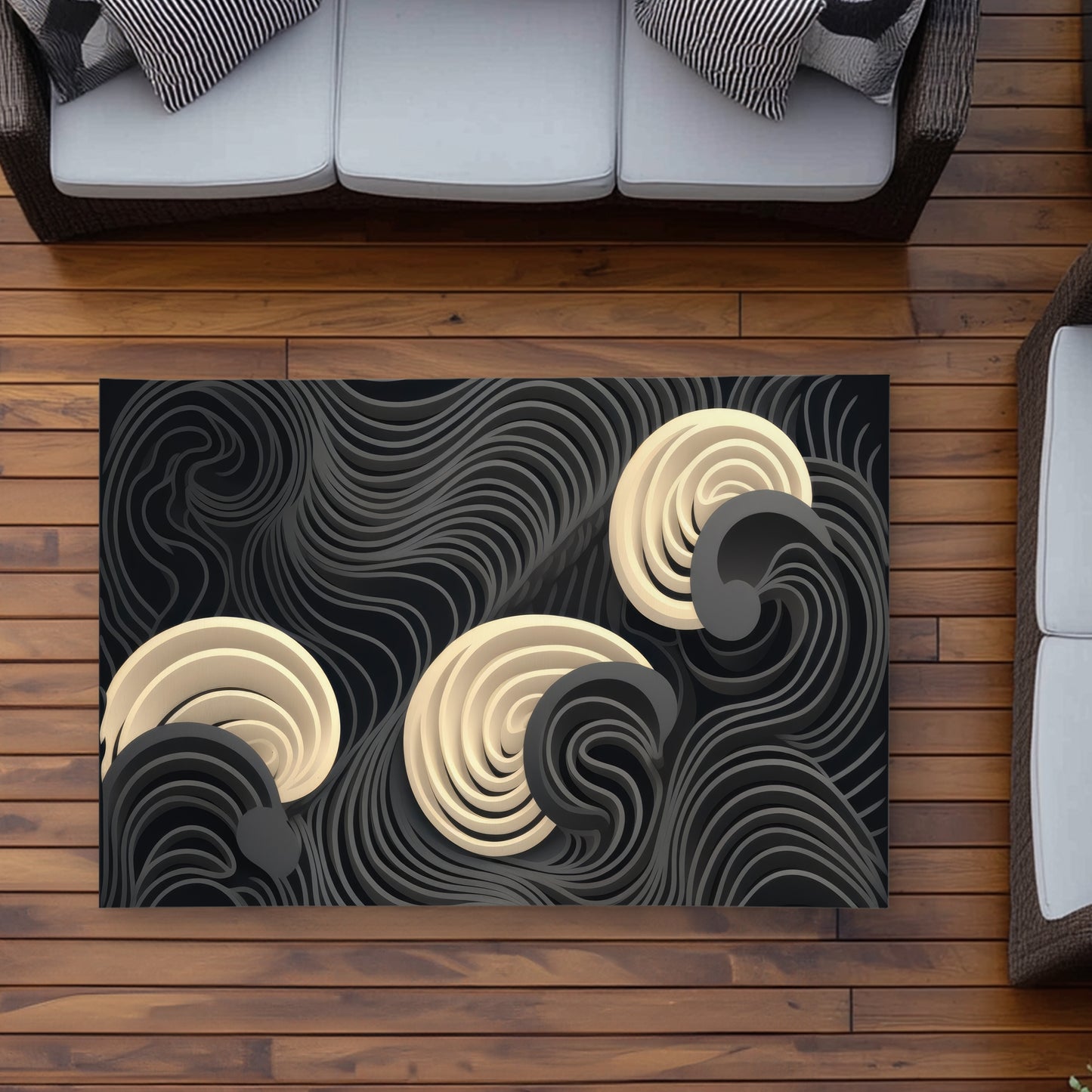 Layers Black Outdoor Area Rug | Stylish Home Decor Accent