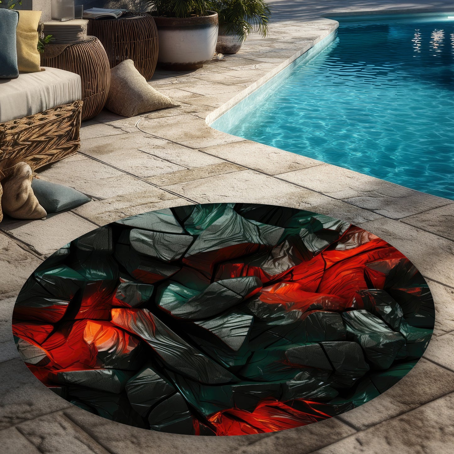 Hiding Under Black Round Outdoor Area Rug for Home Decor