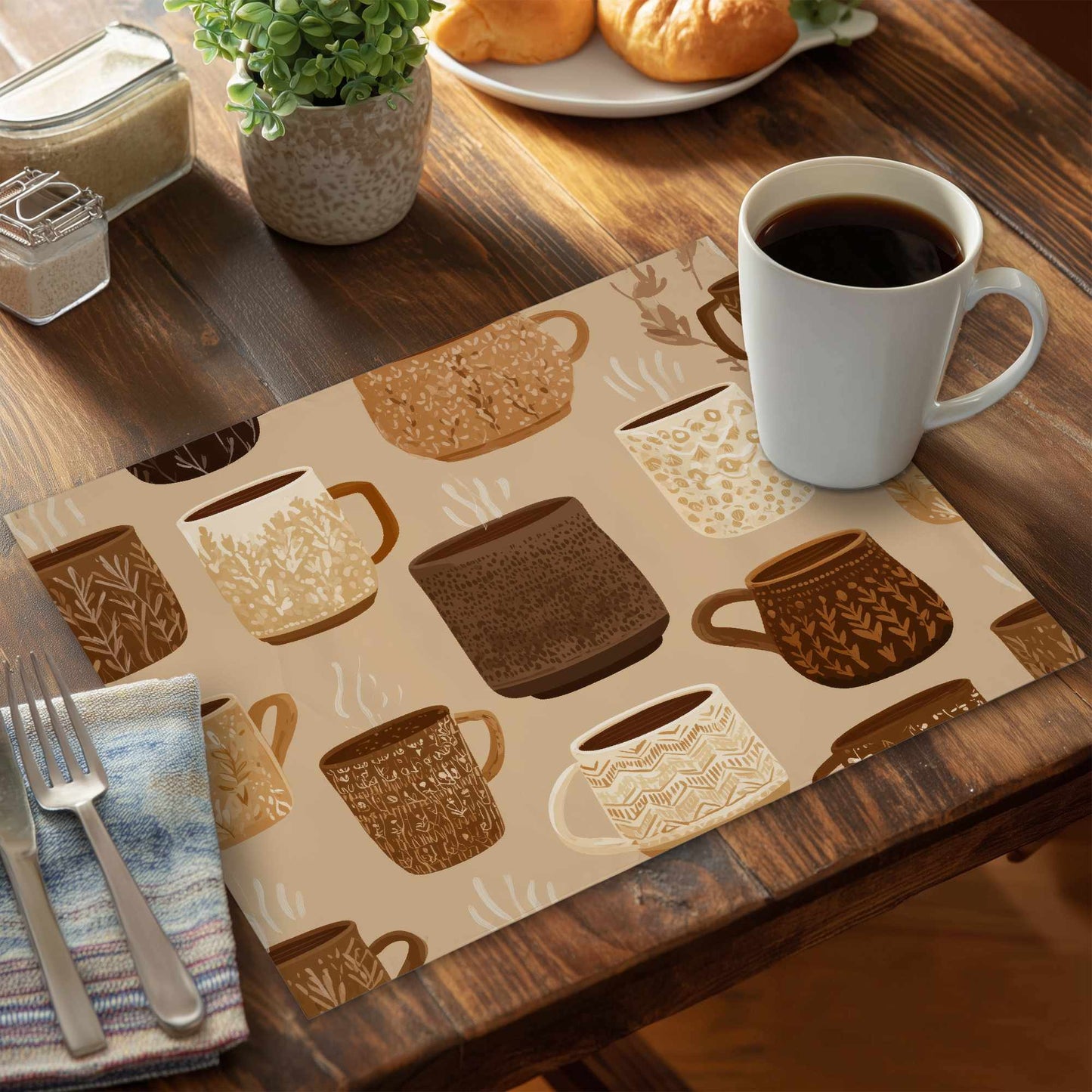 Cozy Cup Collection Polyester Placemats for Home Decor