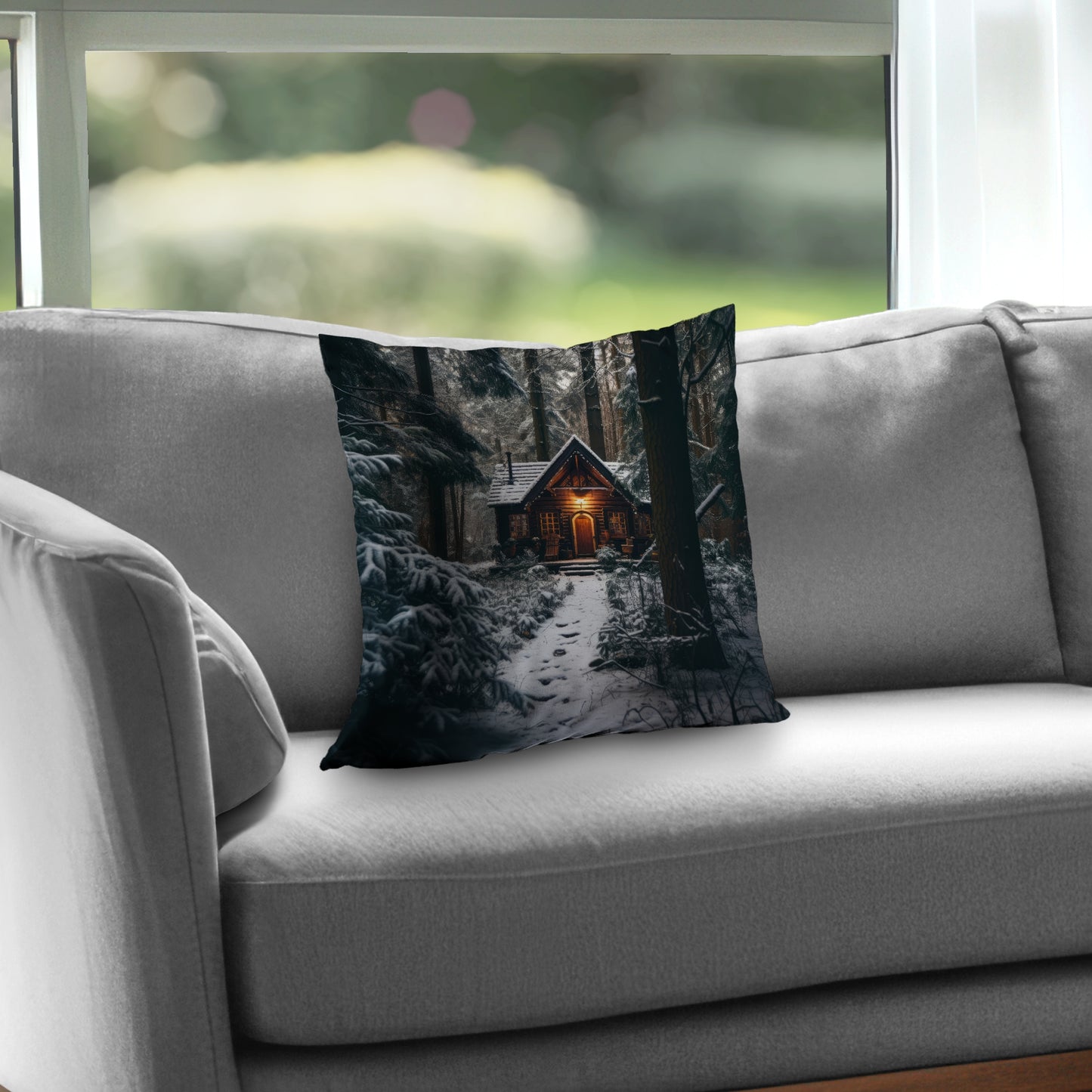 The lone cabin - White poly twill throw pillow insert | Home Decor