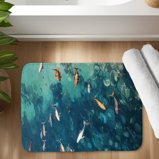 Swim Ahead White Bath Mat - Stylish Home Decor Essential
