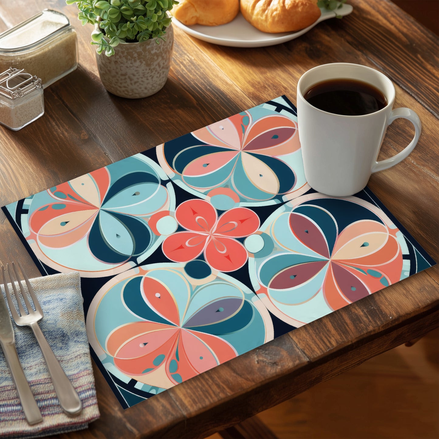 Pastel Mandala Turquoise Polyester Placemat for Home Decor