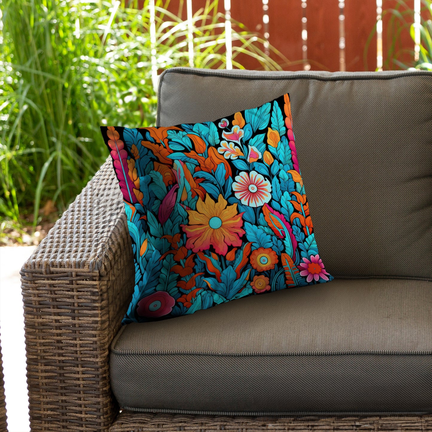 Floral Hues Black Poly Twill Throw Pillow - Home Decor Insert