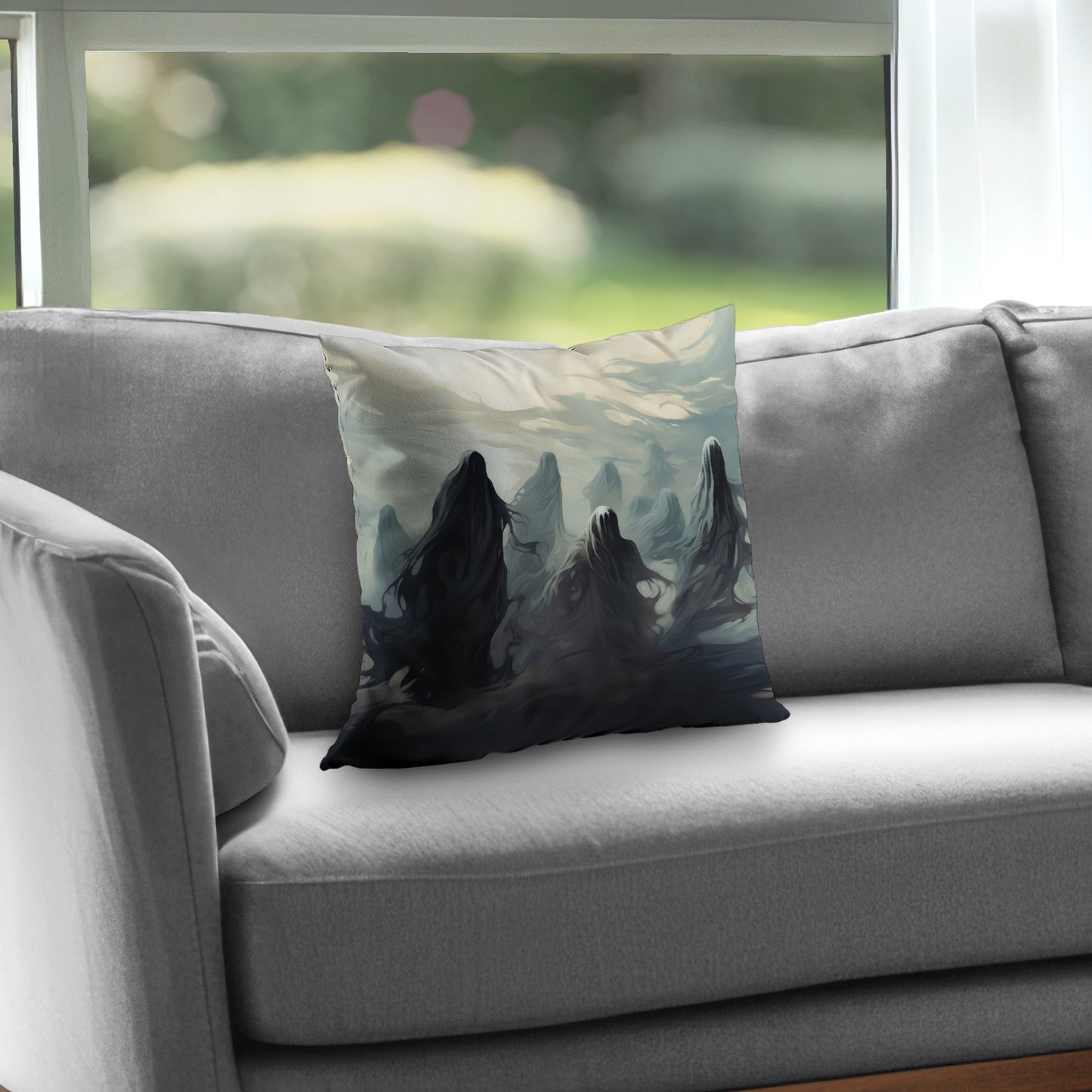 Searching for souls Gray poly twill throw pillow | Home decor