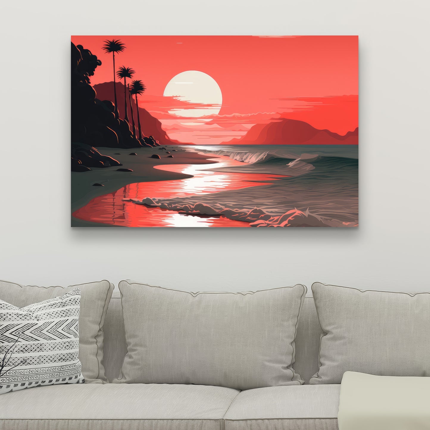 Blood Sun - Gray Canvas Art for Modern Home Decor