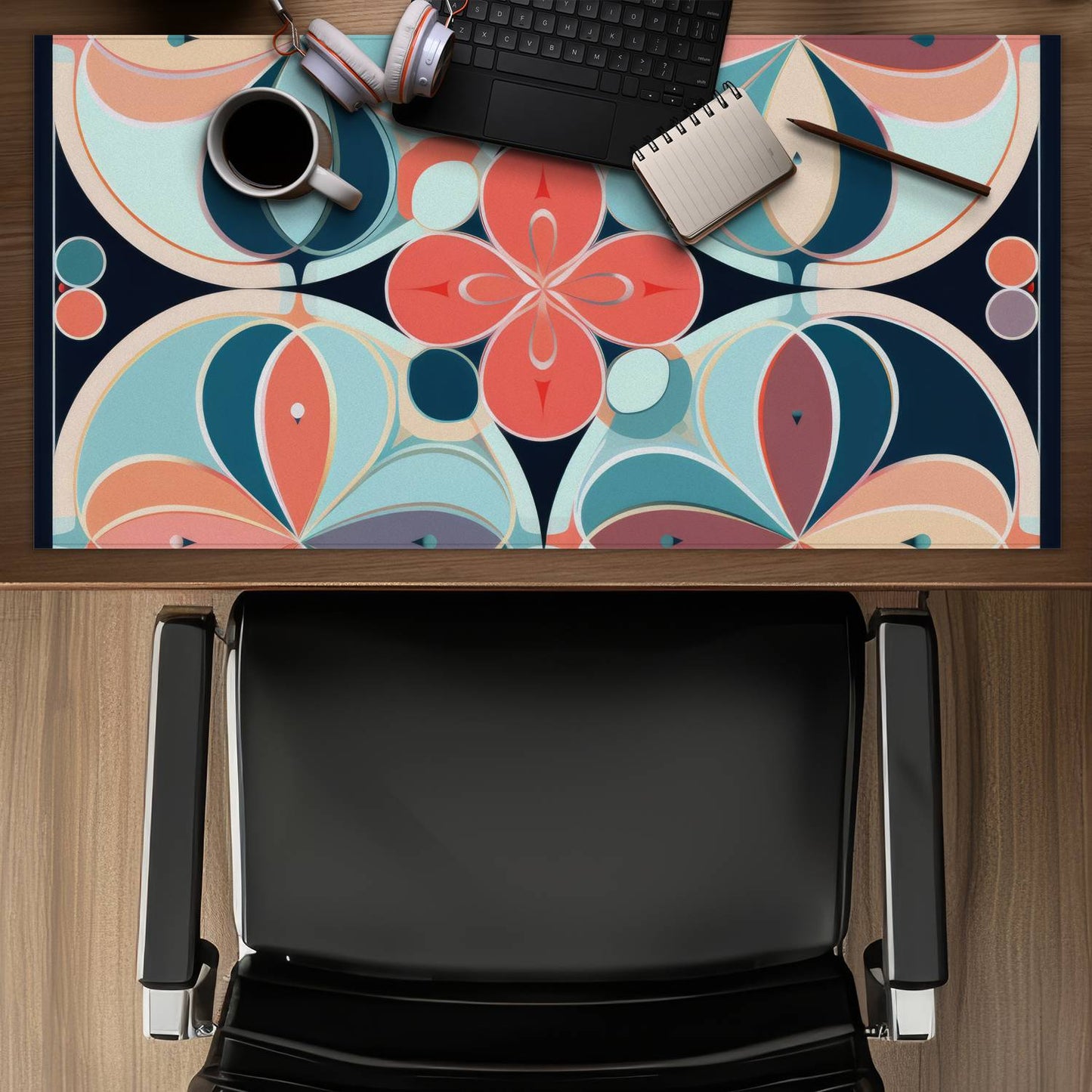Pastel Mandala Black Desk Mat - Stylish Home Decor Accessory