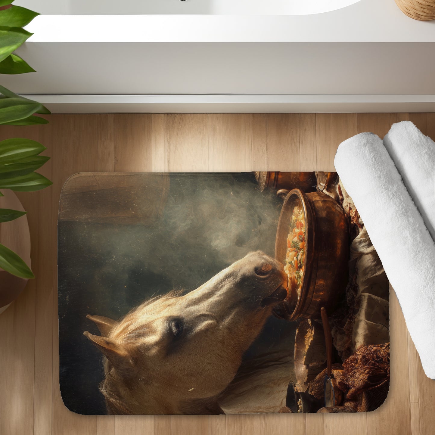 Horse on Soup White Bath Mat | Stylish Home Decor Accent