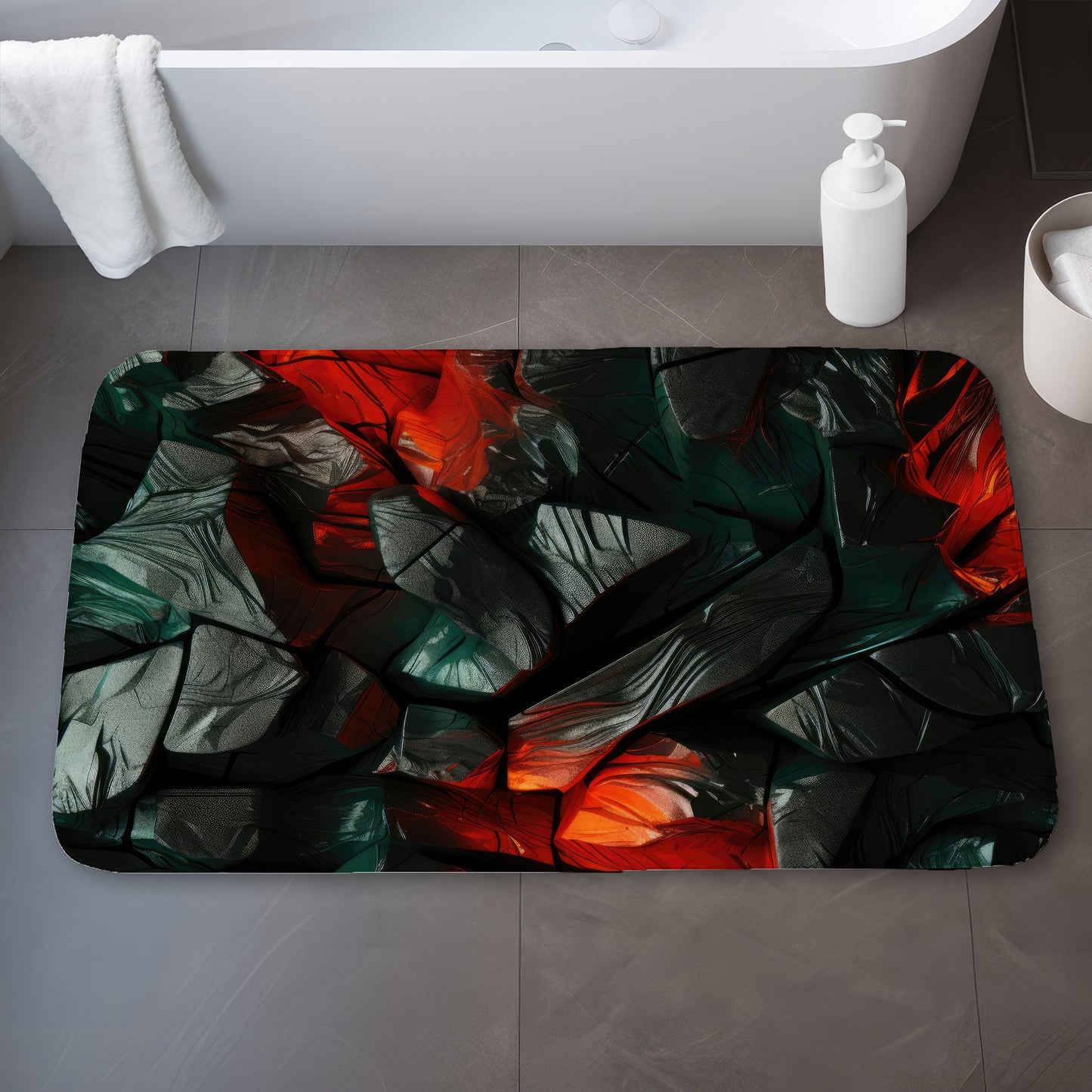 Hiding Under Green Bath Mat for Stylish Home Decor