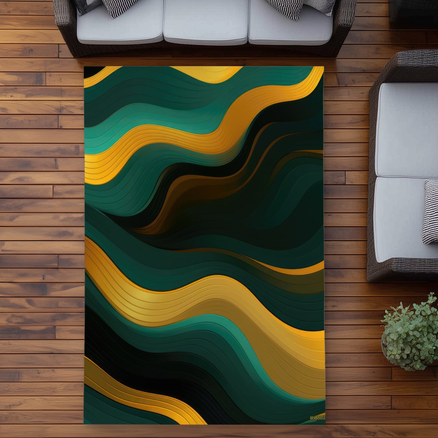 Golden Harmony Turquoise Outdoor Area Rug for Home Decor