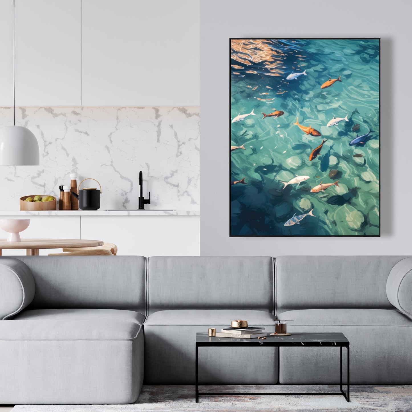 Caustic fish - 36"x36" Framed canvas