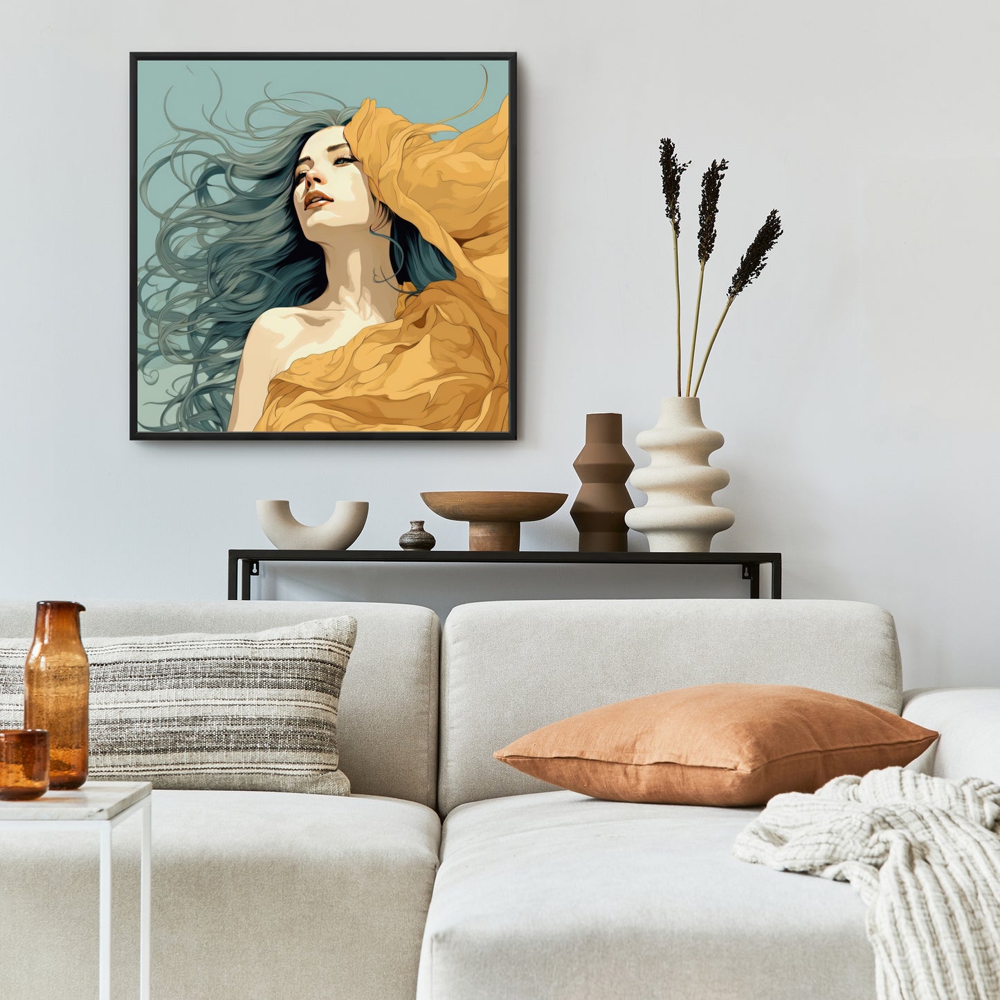 Sensual Flow - Turquoise Framed Canvas for Home Decor