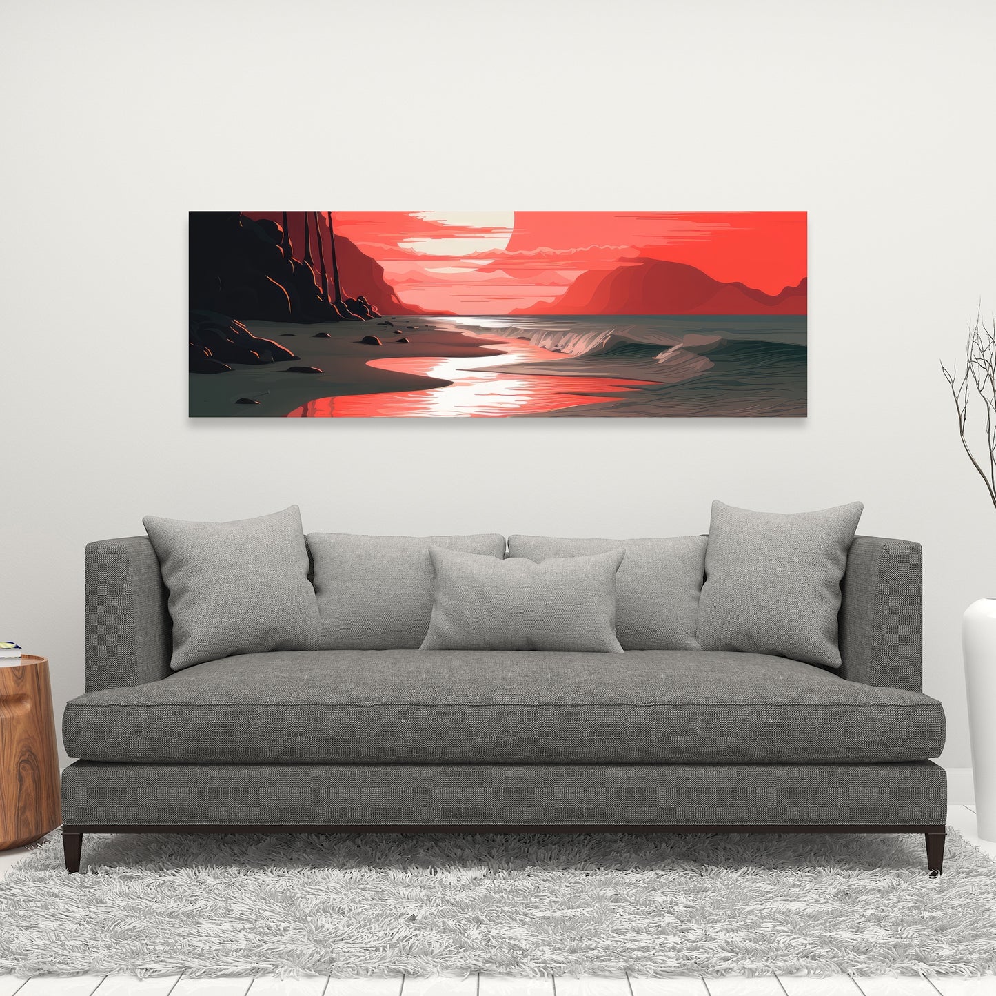 Blood Sun - Gray Canvas Art for Modern Home Decor