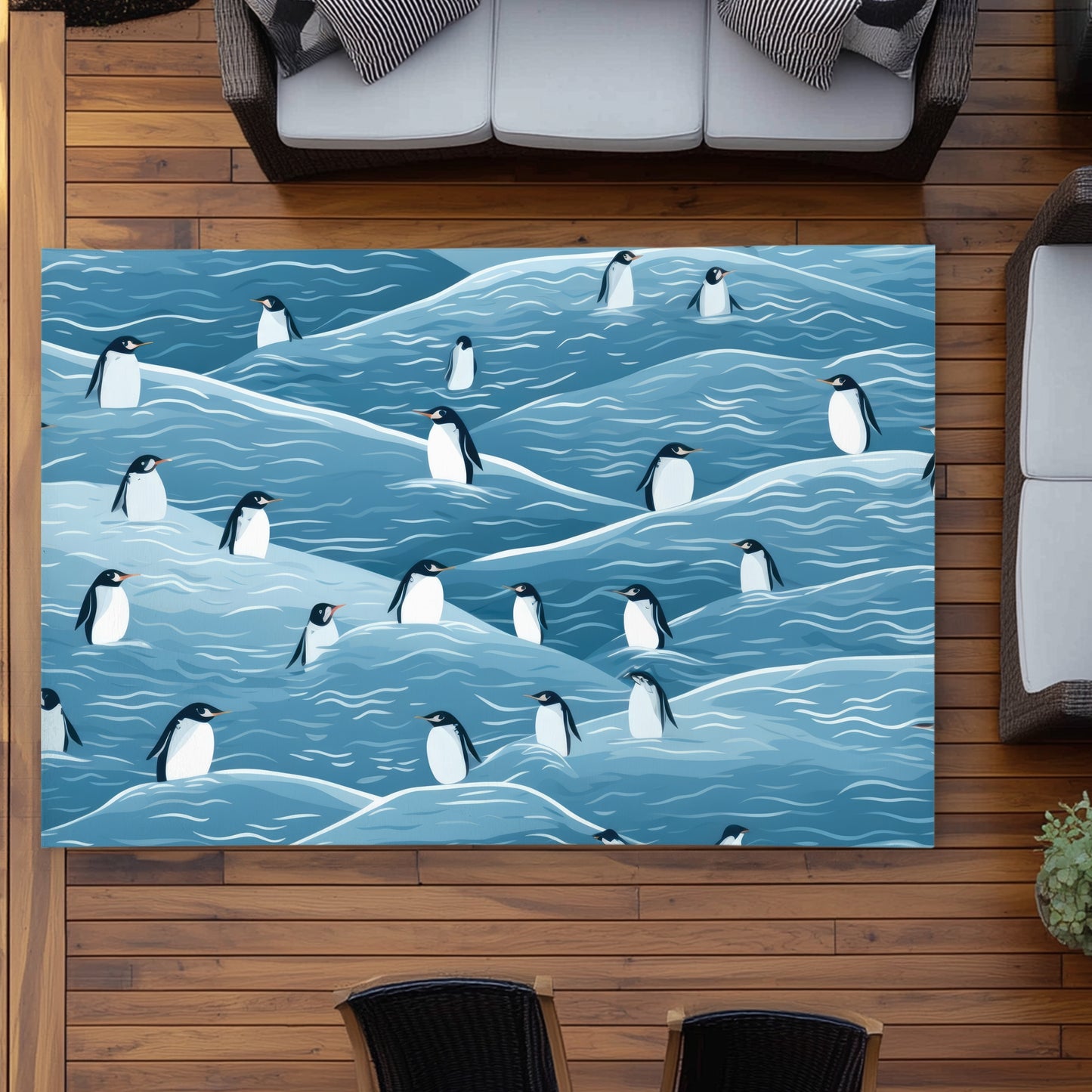 Penguins Wandering Outdoor Area Rug - White Home Decor