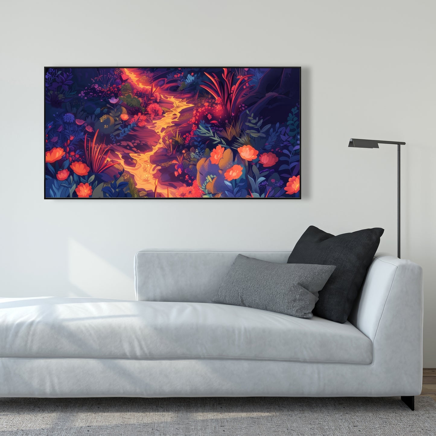 Burning Flowers Purple Framed Canvas | Home Decor Art