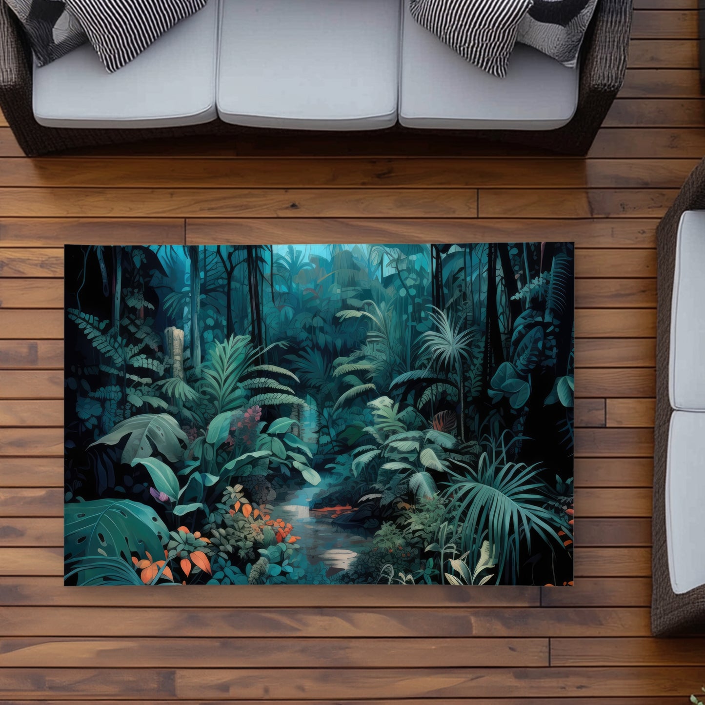Deep in the jungle - Blue Outdoor Area Rug for Home Decor
