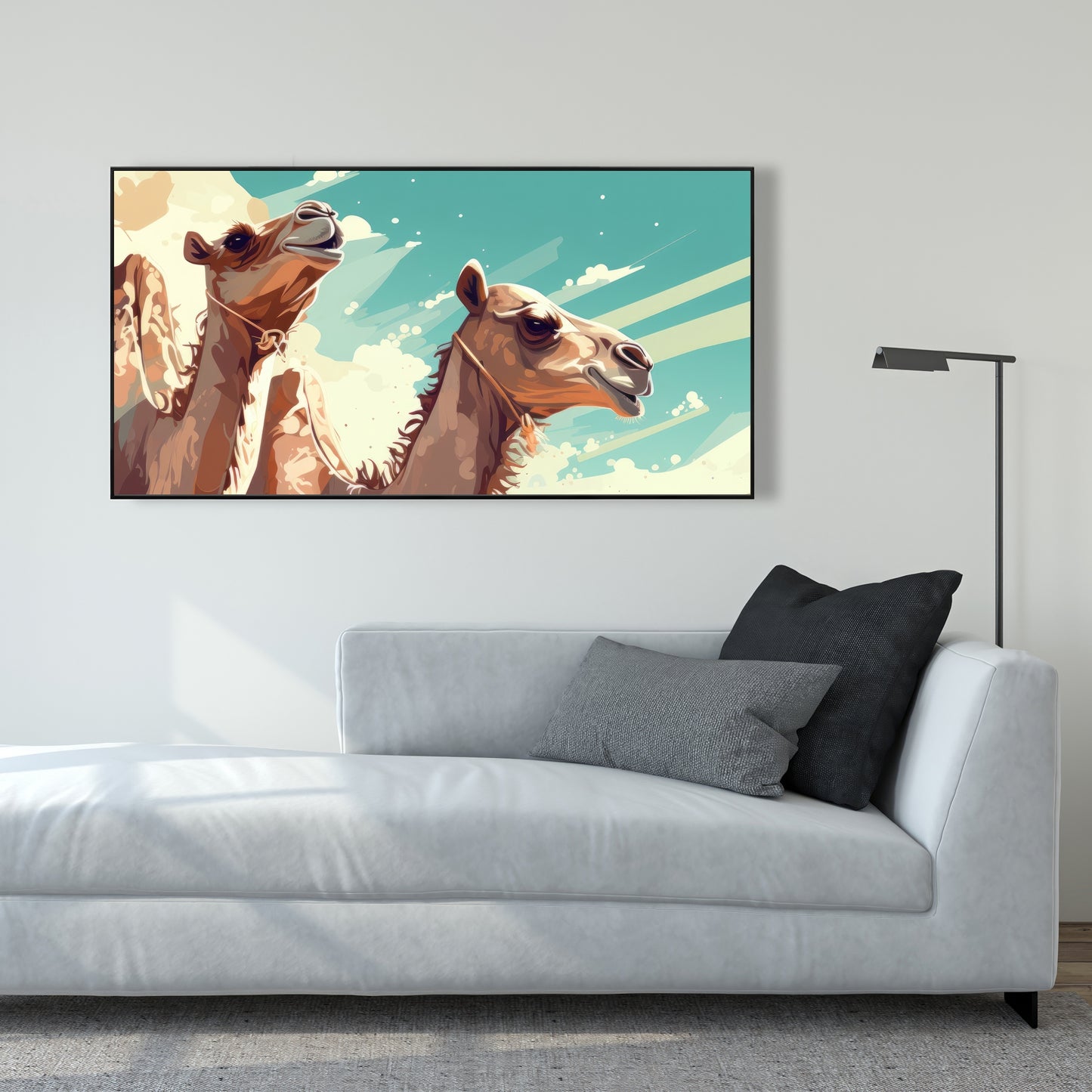 Two camels - Framed Canvas - Print on demand