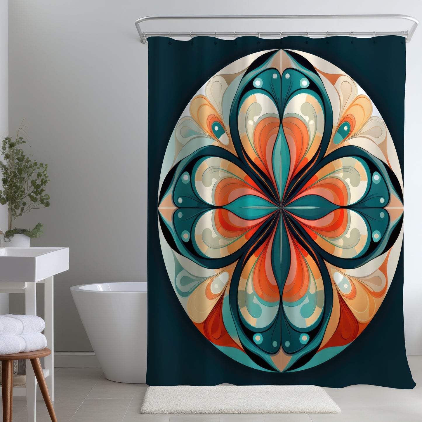 Peaceful Mandala White Shower Curtain | Home Decor Accent